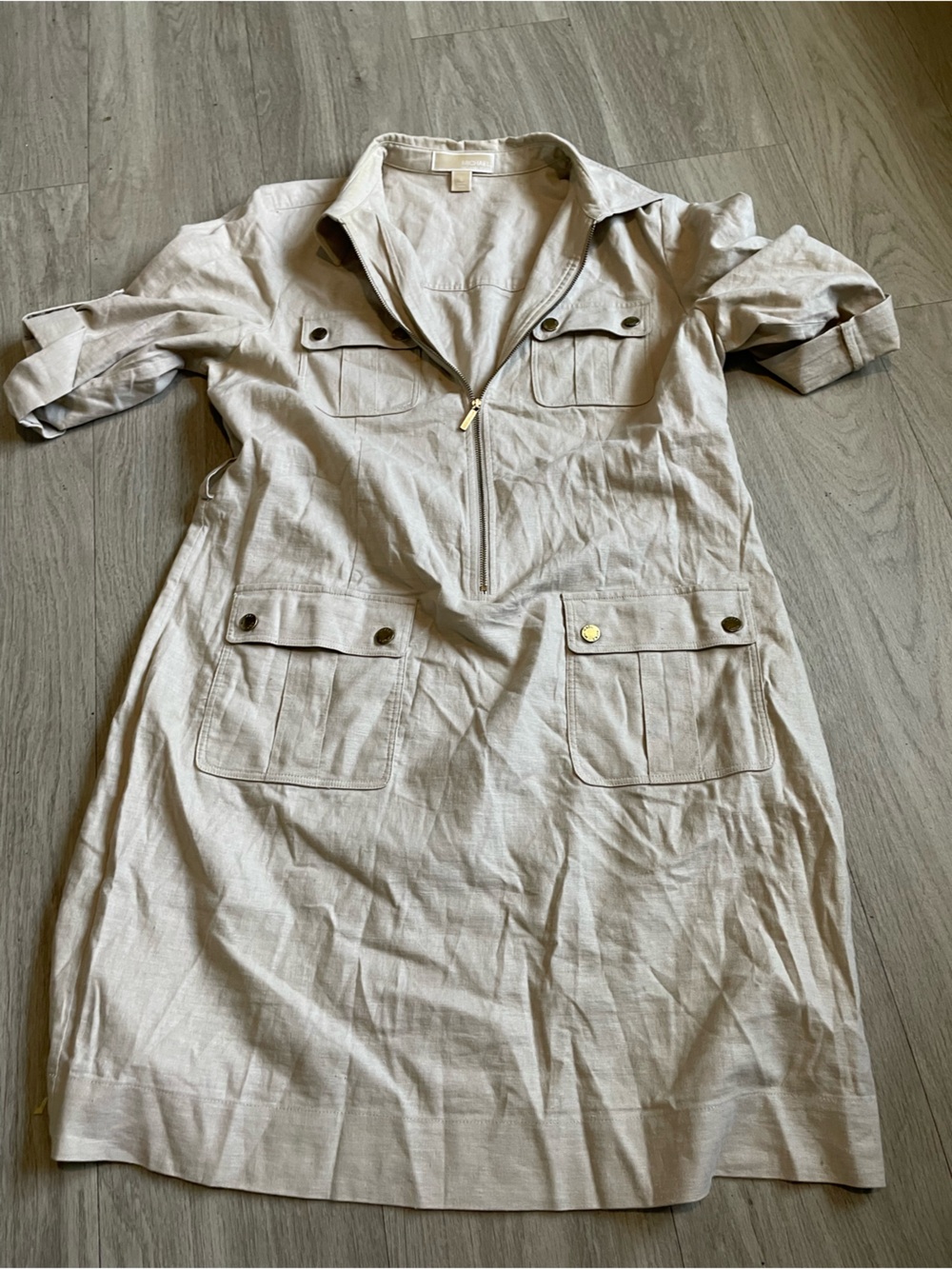 Michael Kors Neutral Beige Utility Zip Mini Dress
